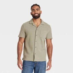 NEW Men's Short Sleeve Knit Button-Down Shirt - Goodfellow & Co™ Green Small